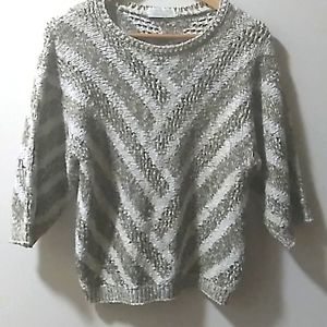 Across America by Knit Maven Striped Wide Sleeve Short Sleeve Sweater